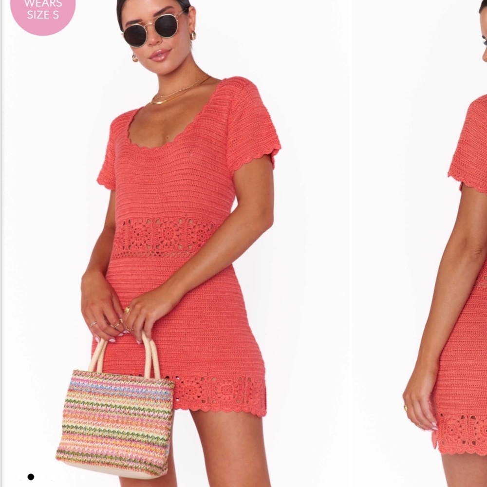 Show Me Your Mumu Crochet Destination Mini Dress Coral Small